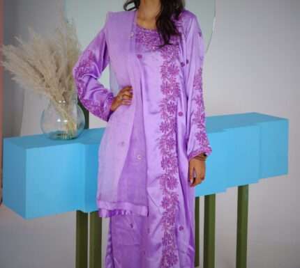 Gulzar Lilac Silk Suit with Organza Dupatta – 2 Piece